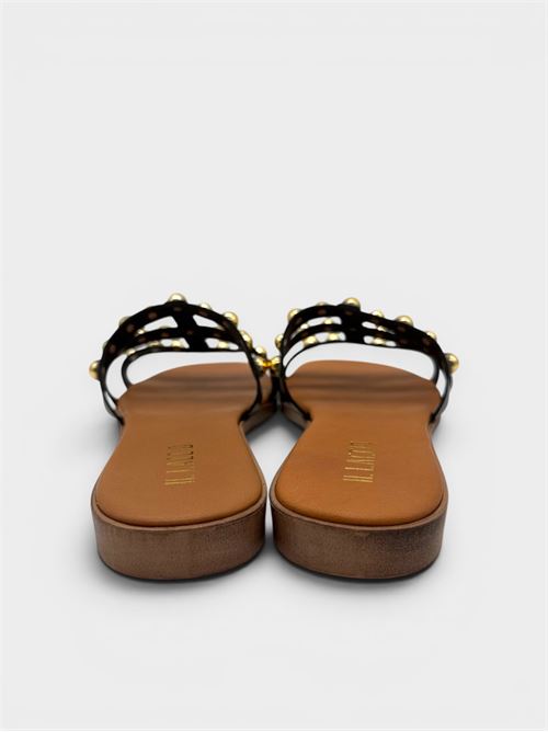 Ciabatta flat in pelle nera con borchie dorate IL LACCIO | 10003PELLENERO